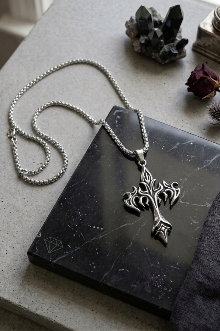 Cyber Flame Cross Pendant